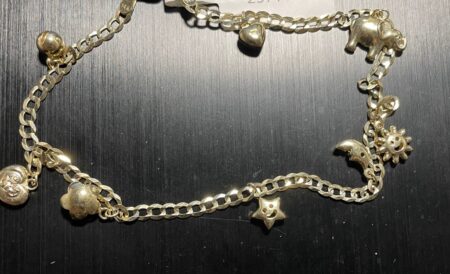 tobillera c/brillo c/7charms 14k Size size10/3.2mm Weight 5.8gr
