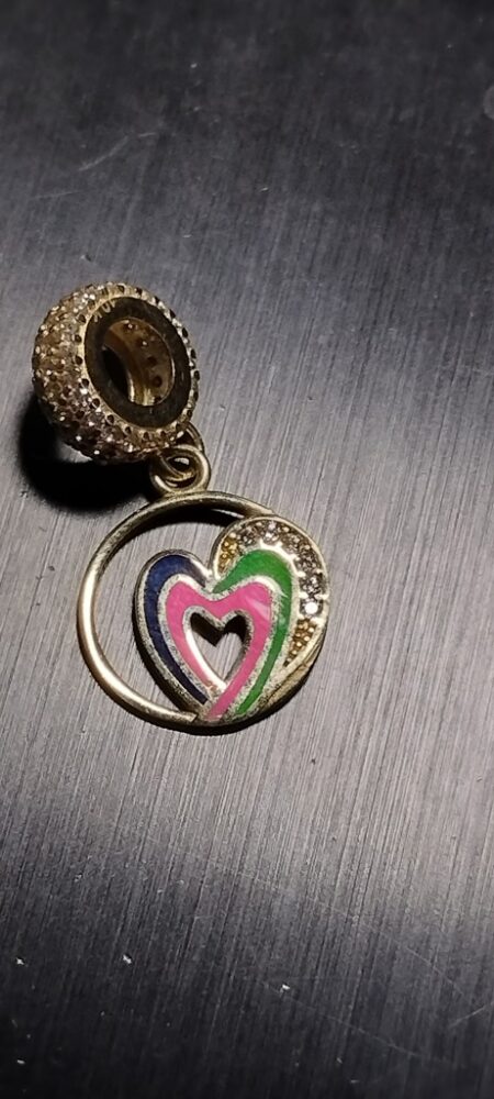 charms corazon Rosa verde azul y zirc 10k zirc B y ename VAzRosa Weight 1.5gr