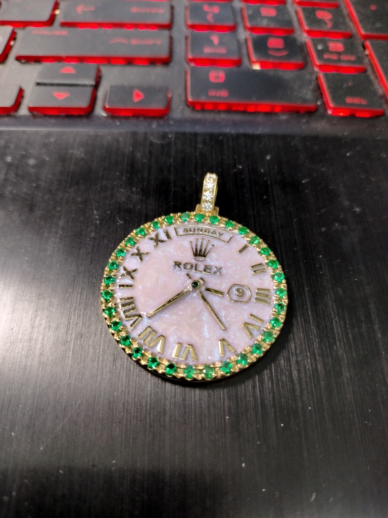 dije rddo reloj rolex 3-20 c/piedras 10k zirc BV Size D/32.5mm Weight 10.6gr