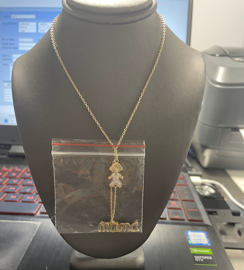 cadena mama c/1 niño 14k zirc B Size size18 Weight 4.3gr