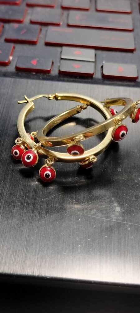 argolla tub.cdda c/ 5charms ojito rojo 14k ename R Size 34x2.5x2.5mm Weight 5.15gr