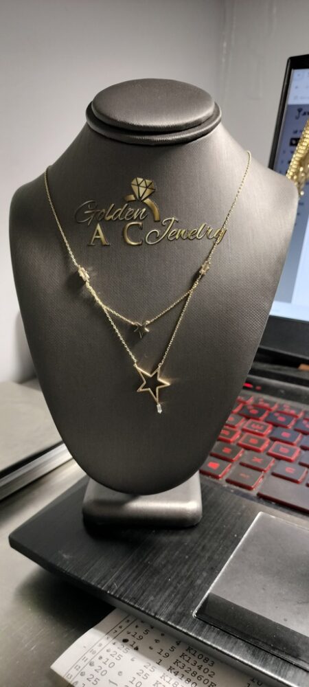 cadena hilo c/dije estrella 2 y 2 piedras 14k zirc B Size Sz-17.5/0.6mm Weight 2.55gr