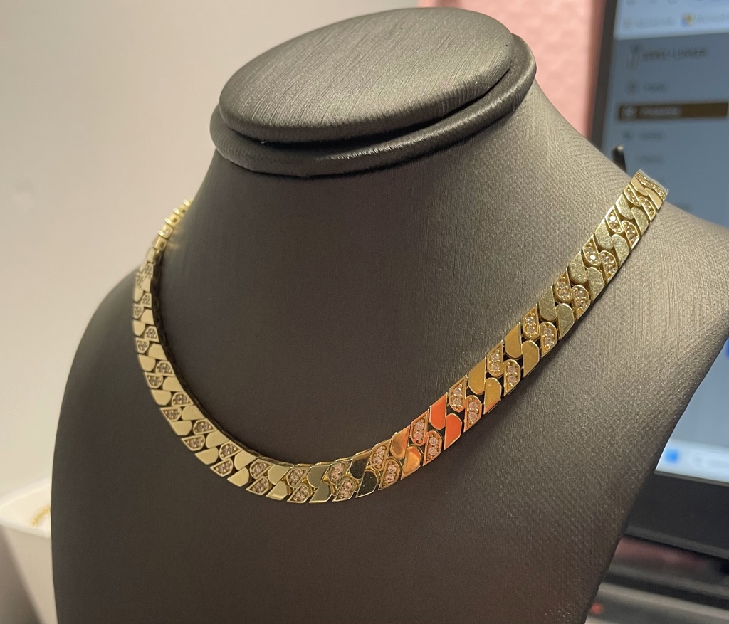 Gargantilla banda S c/zirc 14k zirc B Size size18/6.6mm Weight 22.4gr