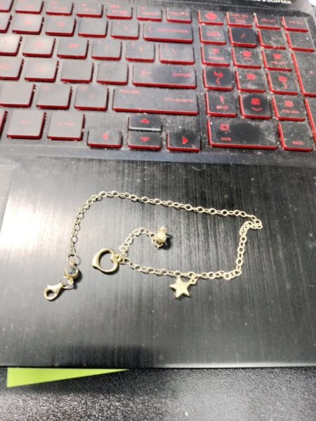 tobillera con charms 2 estrella y corazon 14k zirc B Size size10 Weight 2.85gr