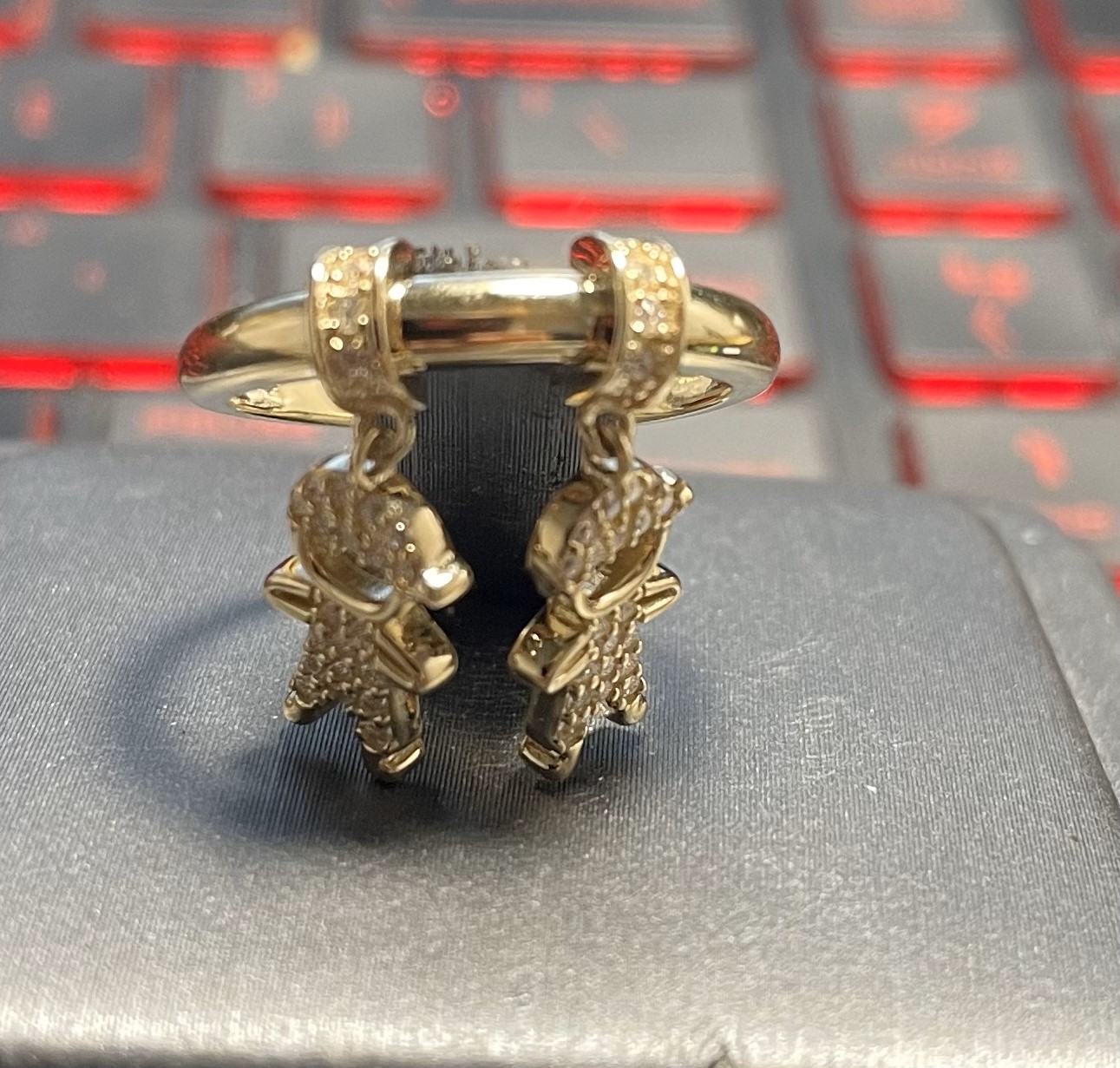 anillo 2 charms niño/niña 14k zirc B Size size6 Weight 3.7gr