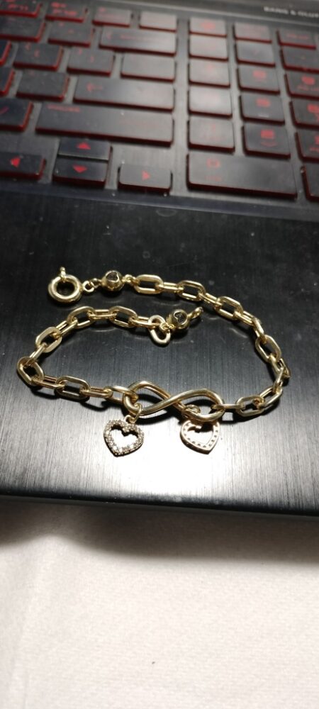 manilla ppclip c/2 charms coraz.c/zirc 14k zirc B Size size7.5/4.4mm Weight 4.35gr