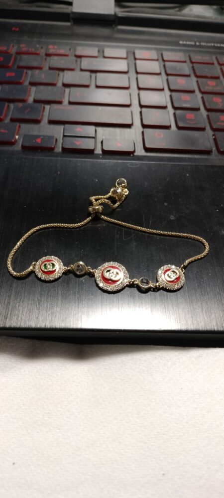 manilla 3 dije fijo GG fondo rojo y verde aro zirc 14k zircB EnameRV Size Sz-Ajustable Weight 6.25gr
