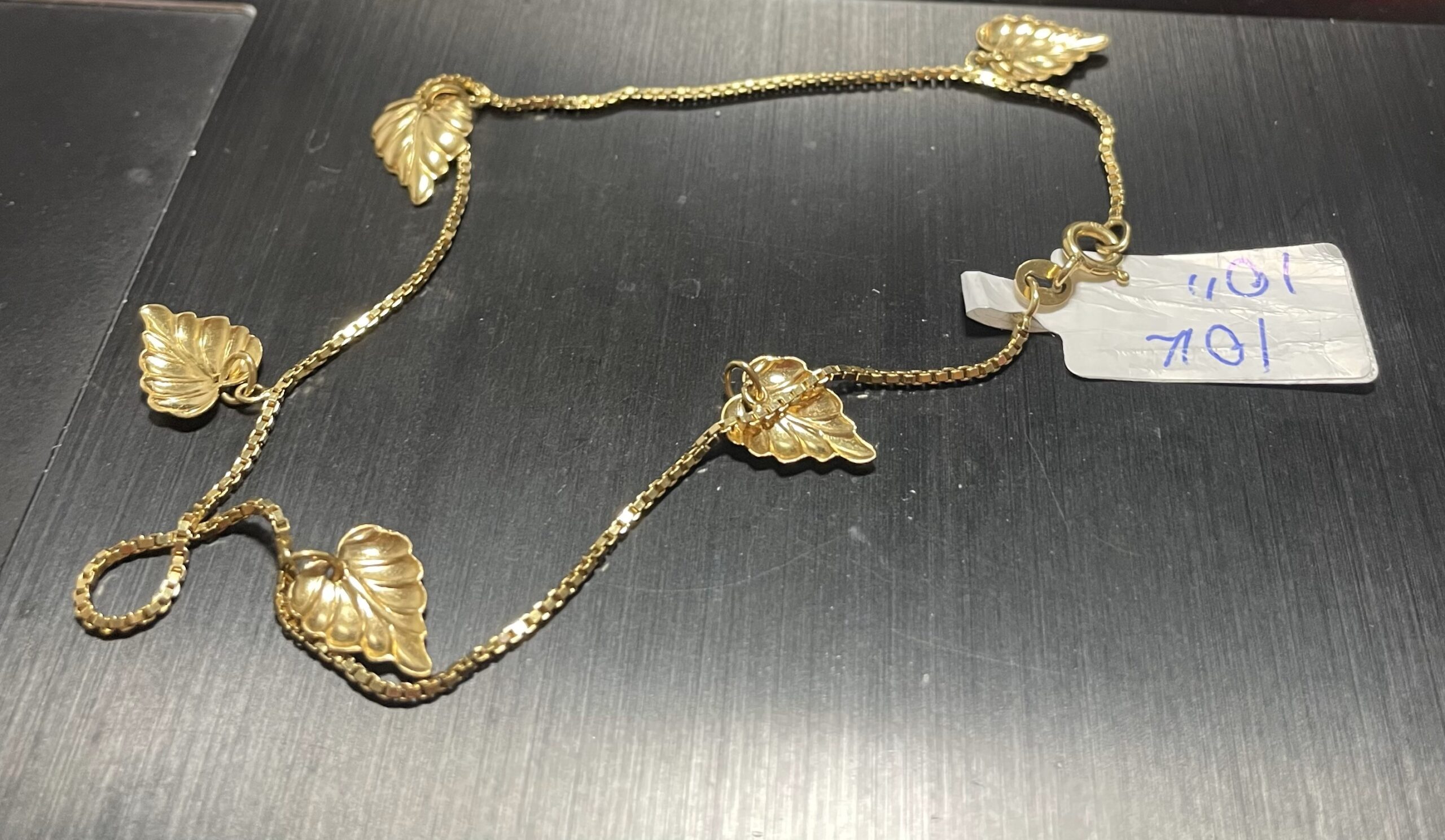 tobillera c/5 charms hojas 10k Size size10/1.1mm Weight 3.15gr