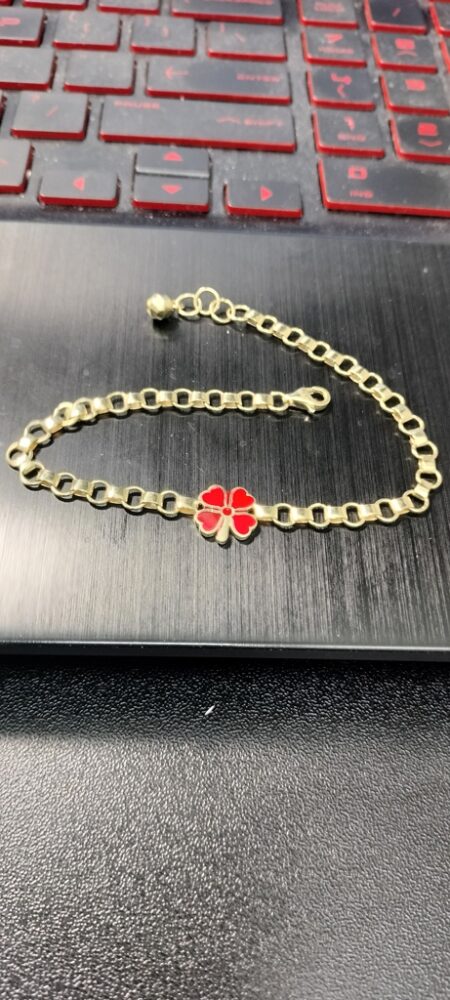 manilla rolo trebol rojo 14k zirc B y ename R Size size7.5 Weight 3.9gr