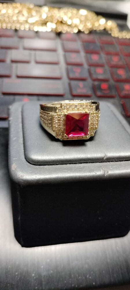 anillo cddo piedra R y zirc 14k zirc BR Size size10 Weight 9.5gr