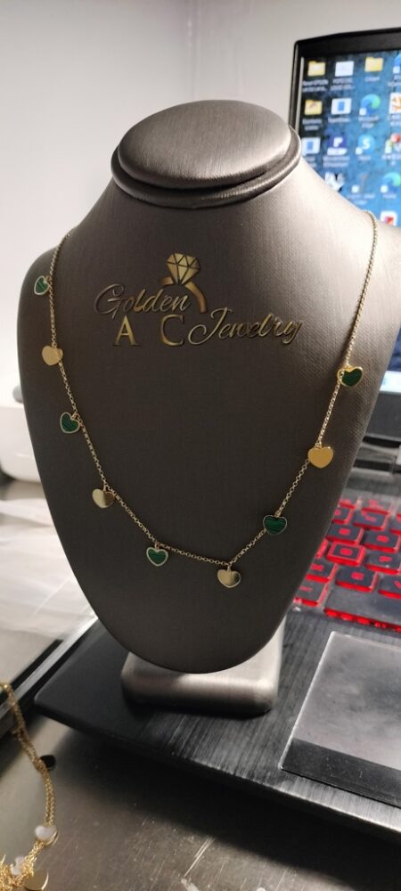 cadena con 5 corazones c/ename y 4 lisos 14k ename Verde Size size18/1.2mm Weight 3.1gr