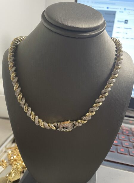 Gargantilla monaco c/zirc. S esl.trensado 1 c/zirc. 10k zirconia Size size17.5/6mm Weight 27.3gr