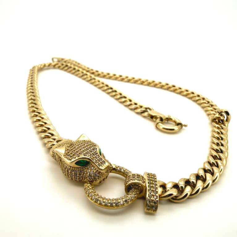 choker chain w/panther 10k zirc WG Size size18.5/6mm Weight 20.3gr