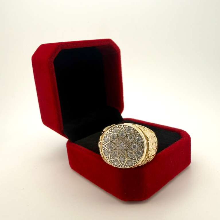Ring Rosette w/zirc 14k zirc W Size size12 Weight 10.3gr
