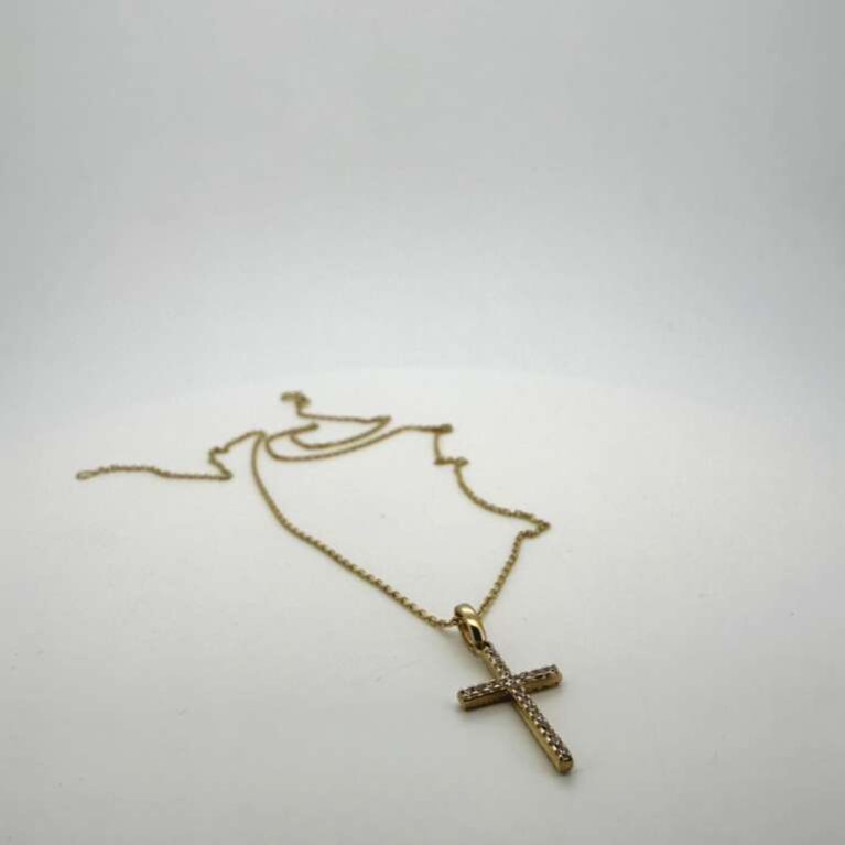 chain /pendant chain w/crucifix and zirc 10k zirc W Size size16/1mm Weight 2.25gr