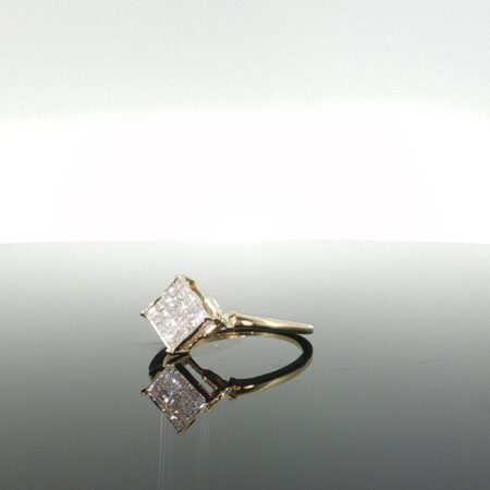 Ring/diam square 1level 14k diamante size7 2.4gr