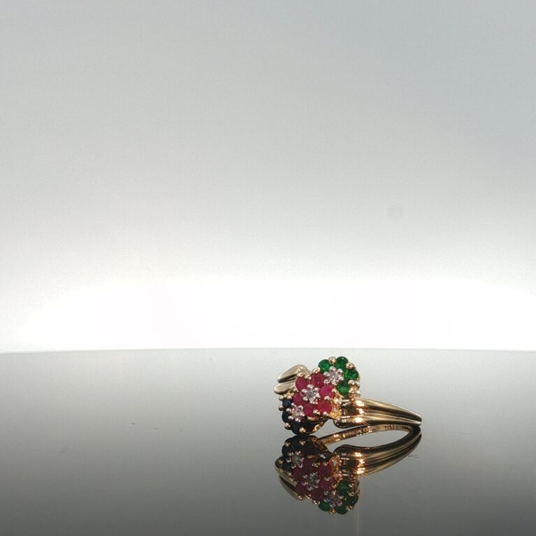 Ring/diam/ruby/eme bouquet eme/rub/sapp 14k emerald/sapphiro/ruby size6 2.65gr