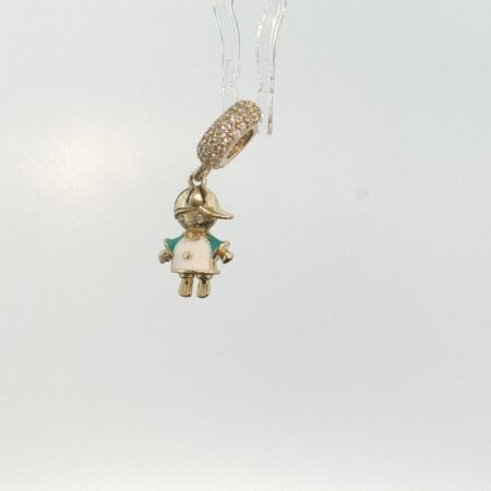 charms boy w/ a cap 14k zirc w/ename WG 2.4gr