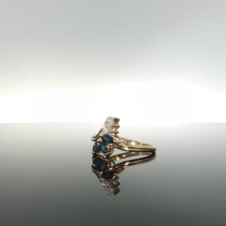ring/diam/sapphire bouquet 14k diam w/sapphire blu size6 2.55gr
