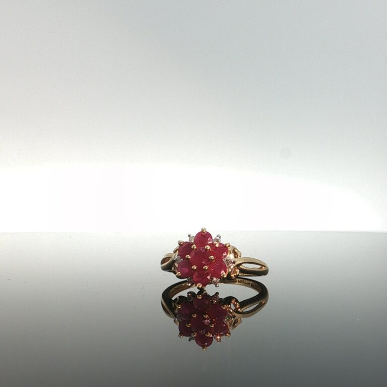 Ring/diam/ruby flower w/ruby 14k diam/ruby size6 2.2gr