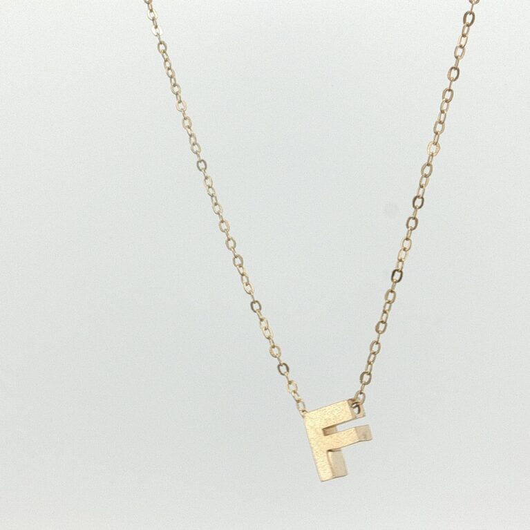 chain and pendat letter F necklace 14k size18/1.2mm 1.6gr