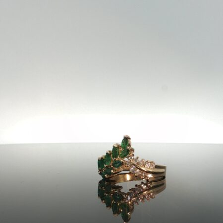ring/emerald 2 bouquets 14k emerald /diam size7 3.9gr