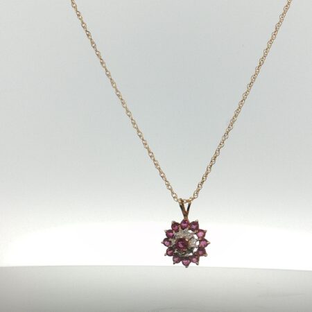 chain and pendat chain w/a red flower 14k zirc W/R Size size18/1.2mm Weight 2.2gr