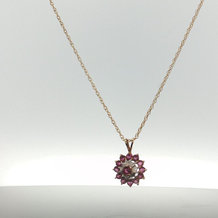 chain and pendat chain w/a red flower 14k zirc W/R Size size18/1.2mm Weight 2.2gr