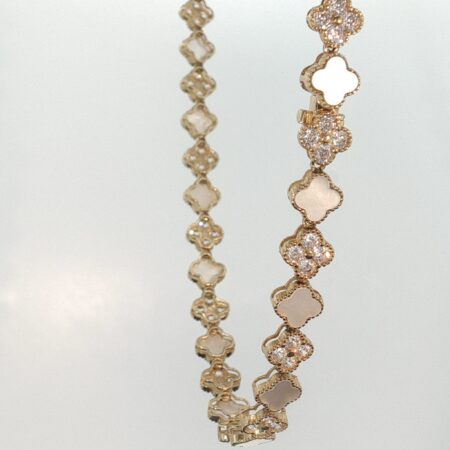 chain /choker of withe flower & zirc 10k ename W/zirc W size18/6mm 15.35gr