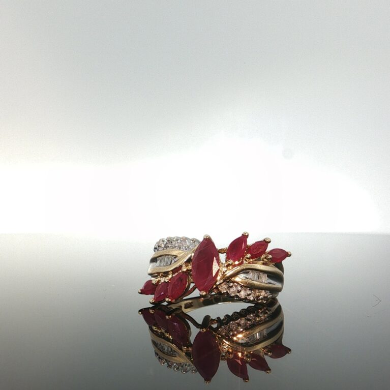 Ring/diam/ruby canopy bouquet w/diam 14k ruby/diamond size7 3.75gr