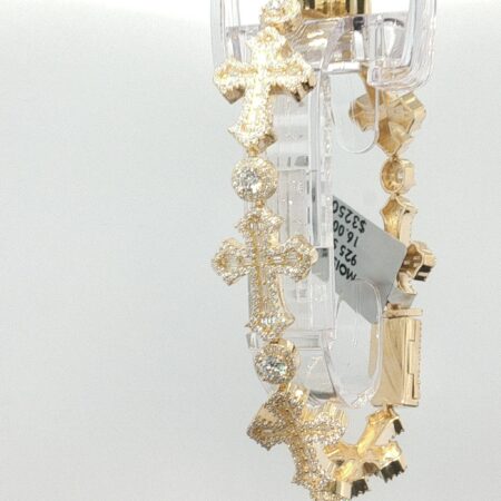 bracelet 7crucifix & 6boll silver 925 moissanite w sz8/16mm 24.4gr 16ctw