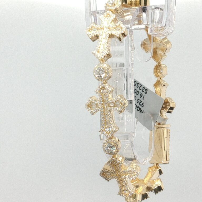 bracelet 7crucifix & 6boll silver 925 moissanite w sz8/16mm 24.4gr 16ctw