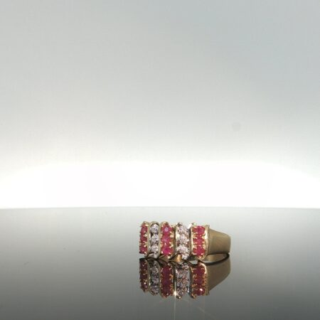 Ring/diam/ruby w/5 line diam/ruby 10k diamond/RubyR size7 2.5gr