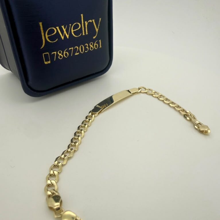 name bracelet brilliant cut w/plate s/s 10k size6/4.6mm 2.95gr