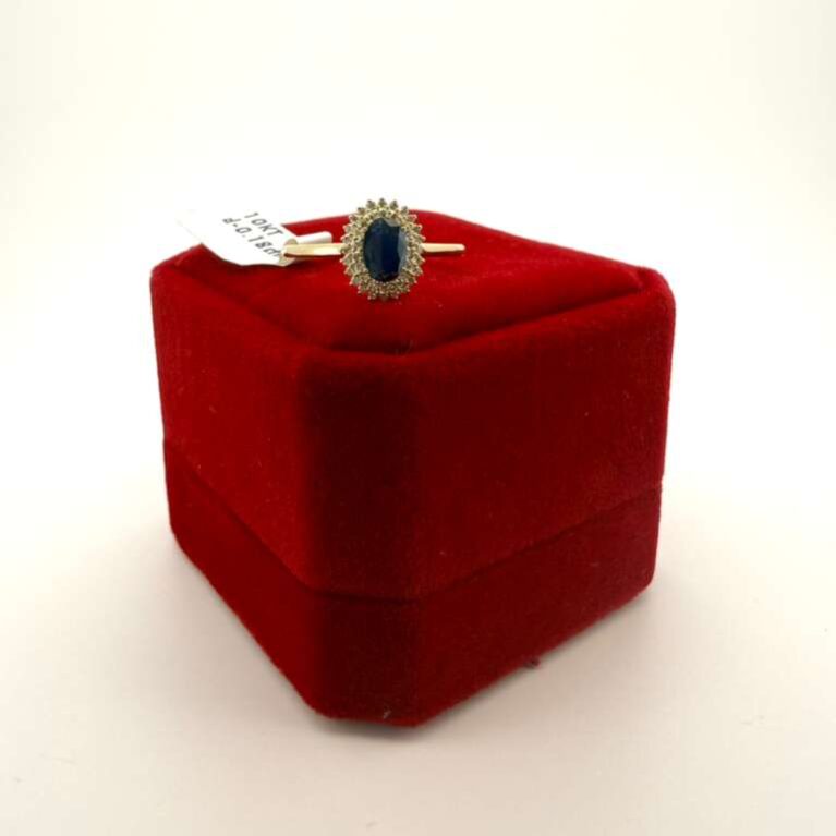 Ring Roun w/diam./sapphire Blue 10k diaman/sapp Size size7 Weight 0.18ctw