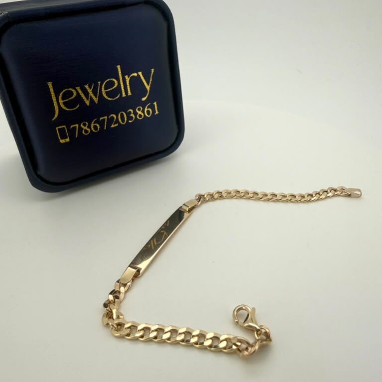 name bracelet brilliant cut w/plate s/s 10k size6/4mm 2.55gr