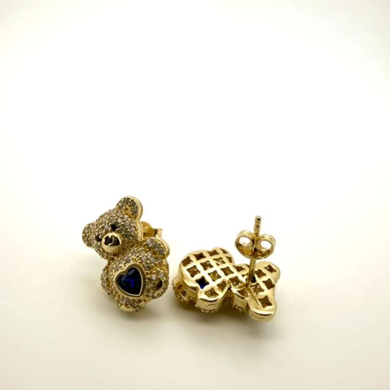 Earring blue bear 10k zirc WB Weight 4.5gr